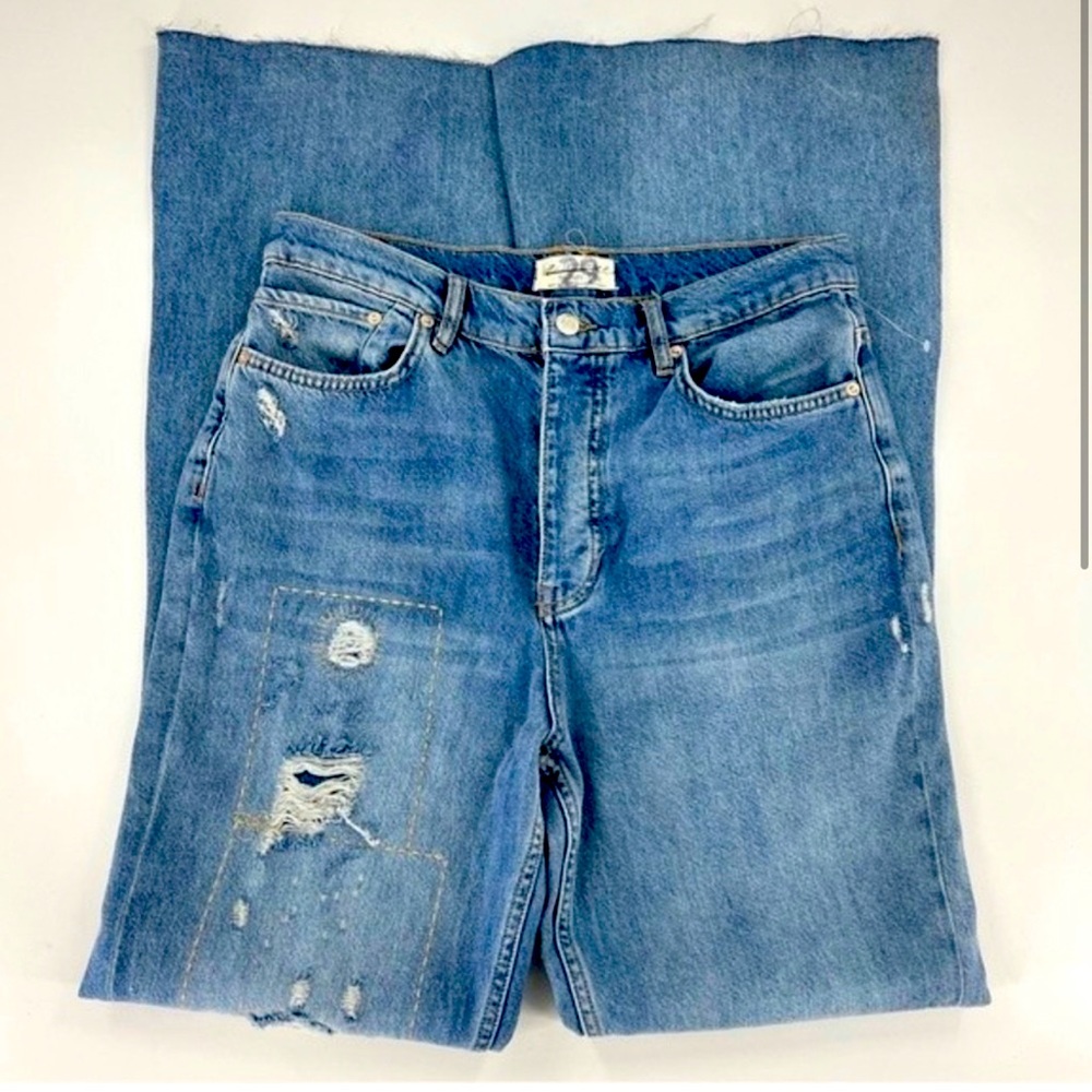 Free People Distressed Patchwork Button Fly Boho … - image 1